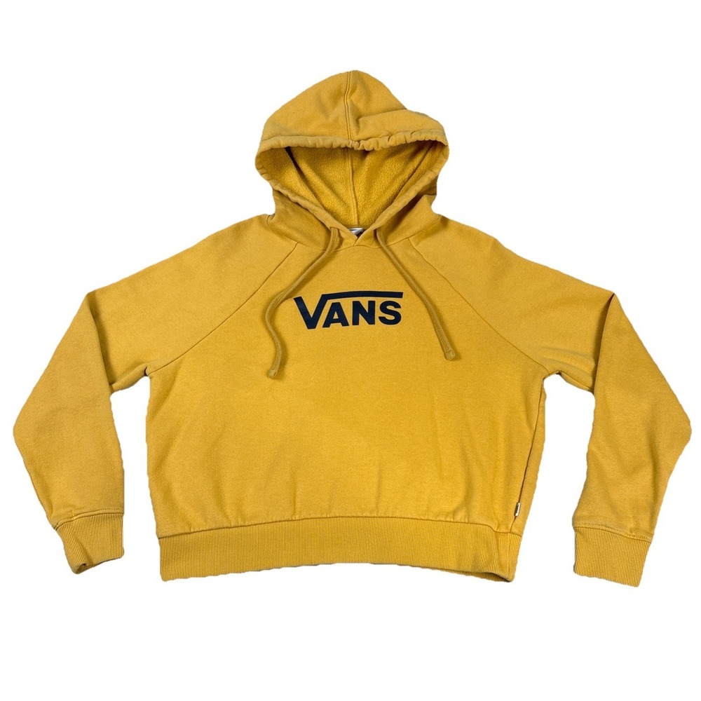VANS Cropped Hoodie Women's XS Mustard Logo Sweatshirt Skateboarding Boxy Yellow